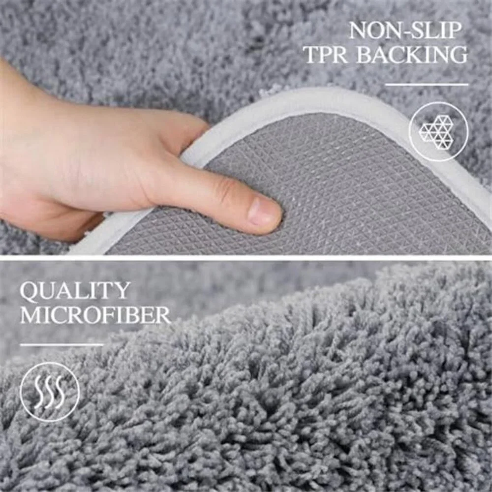 Bathroom Rug 16x24 Grey Non Slip Absorbent Microfiber Shag Bath Mat